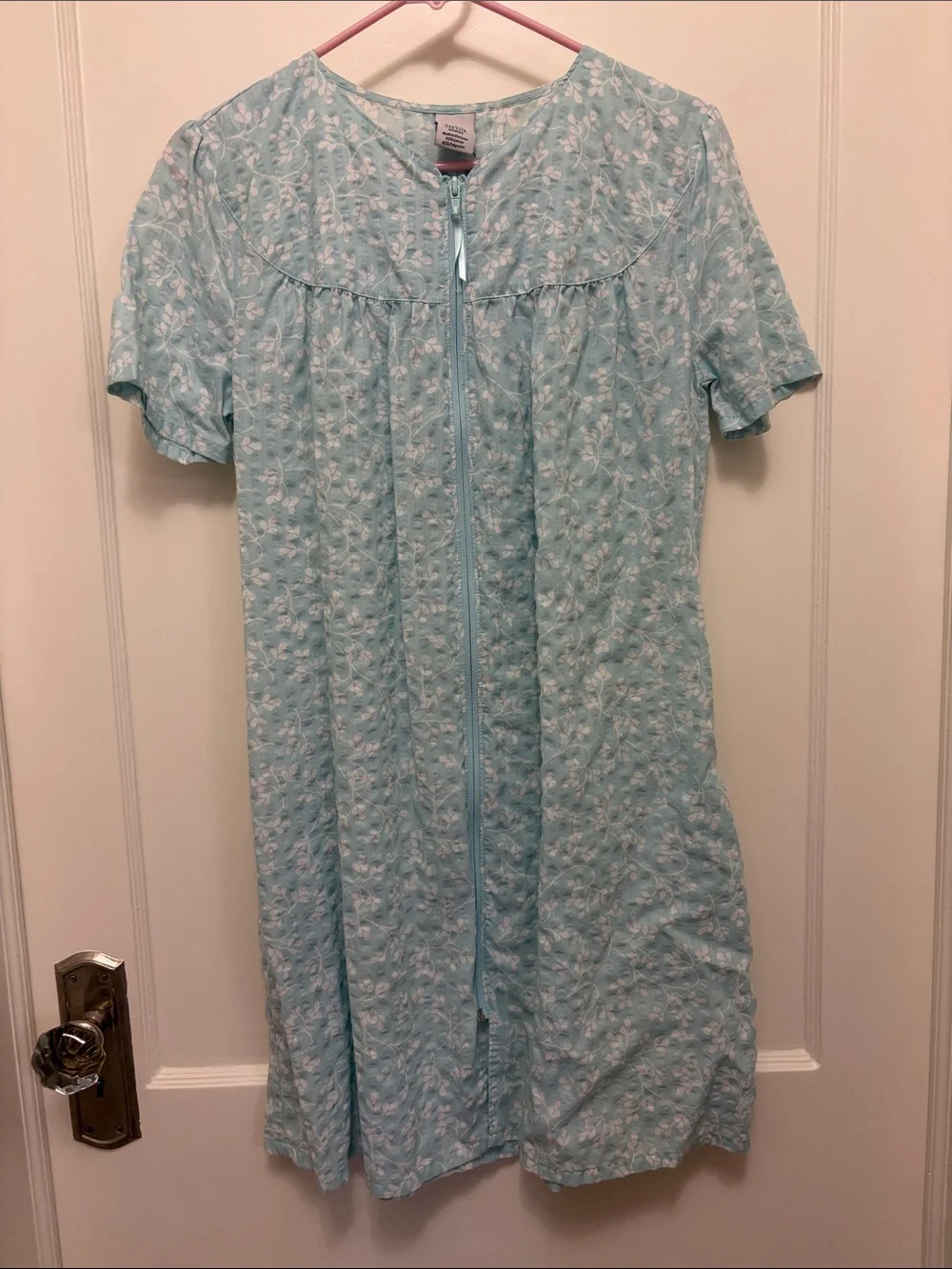 croft & barrow Light Blue Floral Zip-Front Sleep Dress